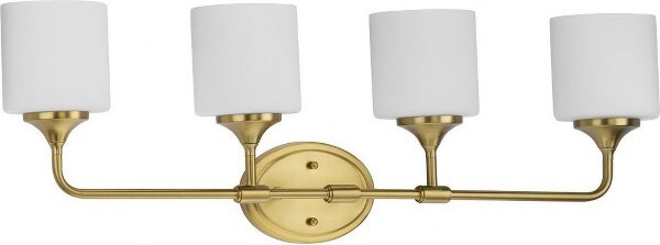 Progress Lighting ProgressLightingLynzie4-LightBathVanityLightBrushedGoldEtchedWhiteGlassShades