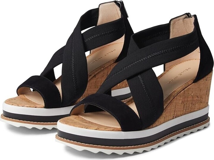 Pelle Moda Women's Medina Sandals US 9 Black Crisscross Strap Wedge Heel ZPO1909