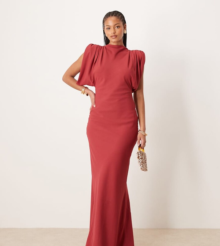 ASOS Tall ASOS DESIGN Tall satin cowl back midaxi dress in deep red