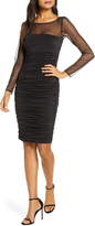 Thumbnail for your product : Brinker & Eliza Ruched Long Sleeve Illusion Mesh Cocktail Dress
