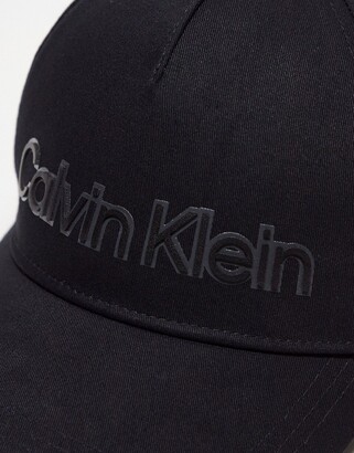 Calvin Klein leather lettering baseball cap in black - ShopStyle Hats