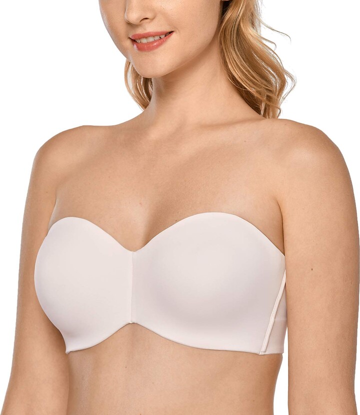 Delimira Women's Strapless Bras for Bigger Bust Non Padded Underwired Minimiser Bra Rose White