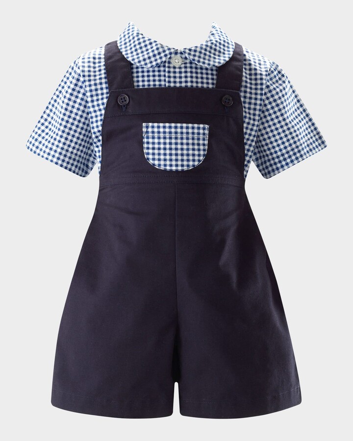 Rachel Riley Boy's Gingham-Print Shirt & Dungaree Set, Size 6M-24M