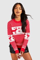 Thumbnail for your product : boohoo Snowflake And Reindeer Knitted Christmas Sweater