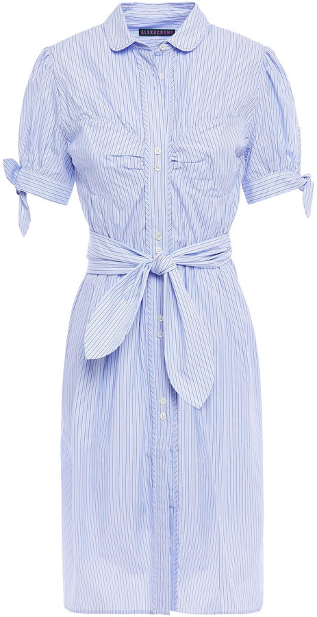 ALEXACHUNG Belted Gathered Striped Cotton-poplin Shirt Dress - ShopStyle