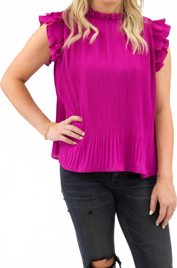 Pretty Follies Ruffle Sleeve Top In Magenta