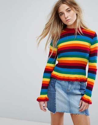 Daisy Street Skinny Jumper In Rainbow Knit
