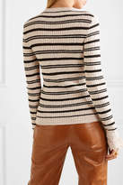 Thumbnail for your product : Philosophy di Lorenzo Serafini Crochet-trimmed Striped Ribbed Cotton-blend Sweater - Ecru