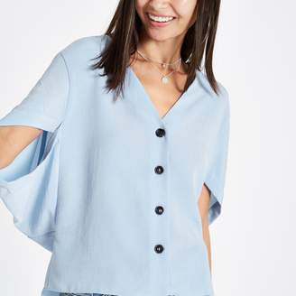 River Island Womens Blue button front short sleeve loose top
