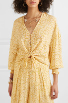 Thumbnail for your product : Faithfull The Brand Aira Tie-front Snake-print Crepe Top - Pastel yellow