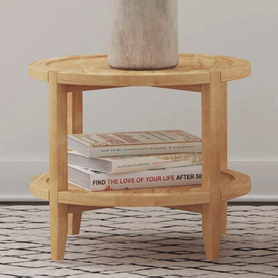 Latitude Run Round Wooden Table With Bottom Shelf Maple Brown