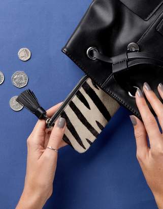 ASOS Leather Zebra Print Mini Coin Purse With Tassel
