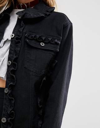 Reclaimed Vintage Inspired Denim Jacket With Frill Detail Co-Ord