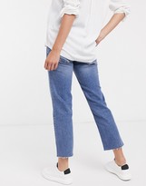Thumbnail for your product : ASOS Maternity DESIGN Maternity high-rise stretch 'effortless' crop kick flare jeans in vintage midwash with over the bump band