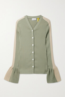 MONCLER GENIUS +2 Moncler 1952 Two-tone Ribbed Cotton-blend Cardigan - Army green