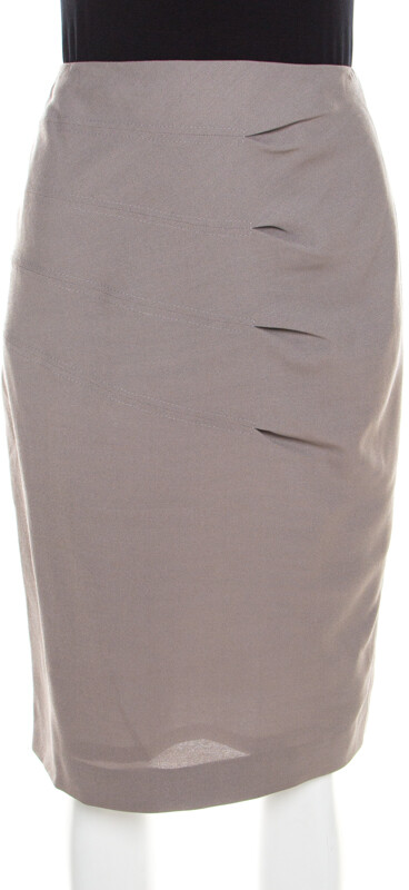Escada Shadow Grey Wool Inverted Pleat Detail Renja Pencil Skirt M