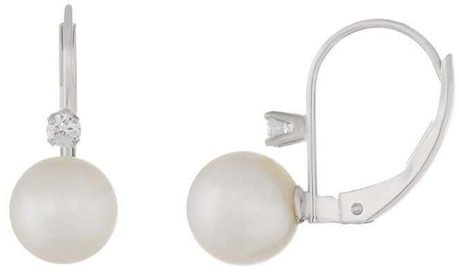 Splendid Pearls 14K 0.06 Ct. Tw. Diamond 6-6.5Mm Pearl Earrings