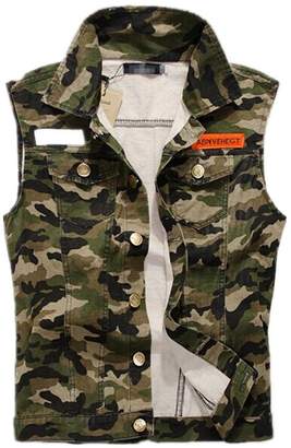 Hzcx Fashion Mens Denim Vest Military Camouflage Travel Vests with Pocket -US M TAG XXL