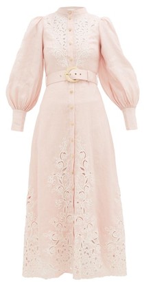 Zimmermann Freja Broderie Anglaise-linen Shirt Dress - Light Pink