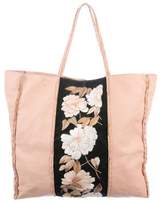 Thumbnail for your product : Valentino Floral Embroidered Leather Tote Champagne Floral Embroidered Leather Tote