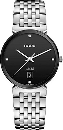Rado Unisex Florence Classic Diamonds Quartz Analog Black Dial Silver Stainless Steel Bracelet Watch