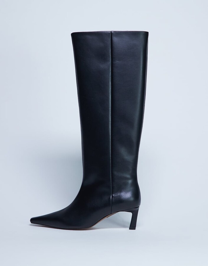 Topshop Taz premium real leather knee-high heeled boots in black