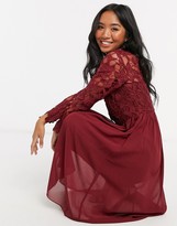 Thumbnail for your product : Chi Chi London lace long sleeve midi dress in burgundy