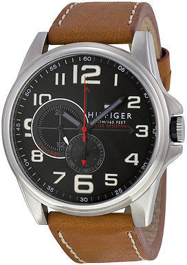Tommy Hilfiger Black Dial Brown Leather Strap Mens Watch 1791004