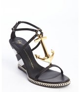 Thumbnail for your product : Giuseppe Zanotti black and white leather striped wedge anchor 'Coline' sandals
