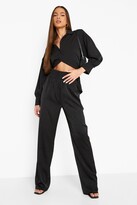 Thumbnail for your product : boohoo Deep Waist Satin Luxe Wide Leg Jogger