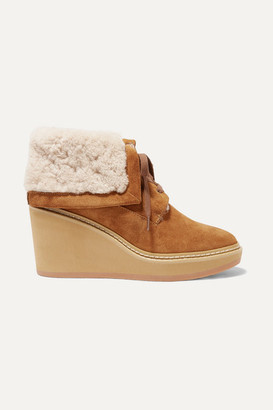 See by Chloe Shearling-trimmed Suede Wedge Ankle Boots