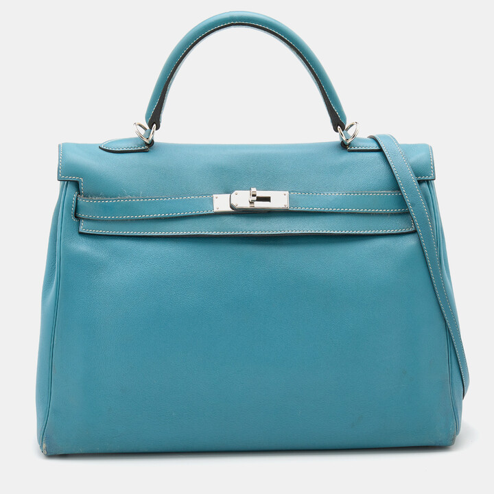 Hermes Bleu Jean Swift Leather Palladium Finish Kelly 35 Bag - ShopStyle