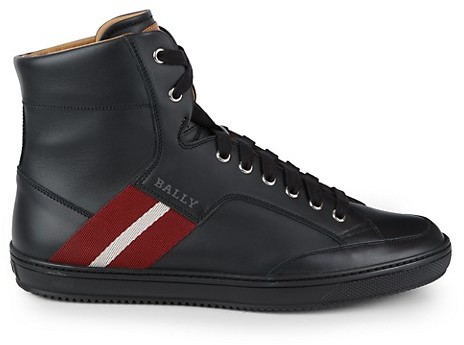 Bally Side Stripe Mix Media Leather High-Top Sneakers - ShopStyle