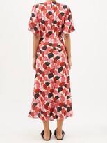 Thumbnail for your product : Raey Godet Short-sleeve Falling Leaves Print Silk Dress - Pink Multi