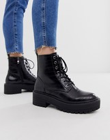 Thumbnail for your product : Stradivarius croc effect lace up chunky soled boots in black