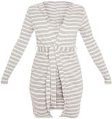 Thumbnail for your product : PrettyLittleThing Grey Striped Jersey Robe
