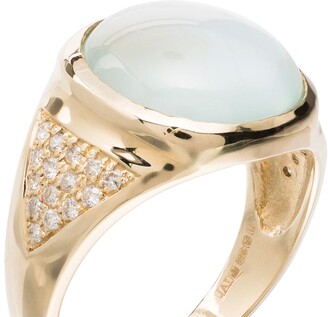 Jacquie Aiche 14kt Yellow Gold Pave Round Aquamarine Signet Ring