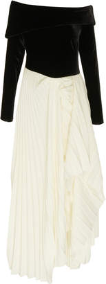 A.W.A.K.E. Mode Mode Catherine Velvet-Paneled Pleated Crepe Dress