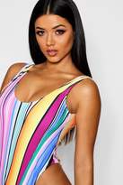 Thumbnail for your product : boohoo Bodrum Stripe Scoop High Leg Swimsuit