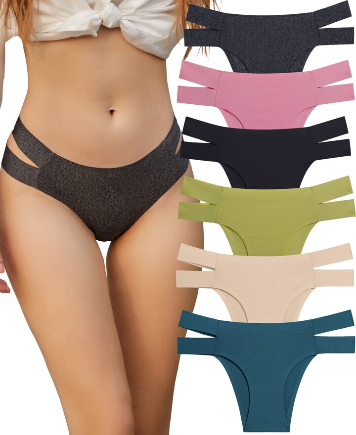 Riozz Seamless Cheeky Underwear for Women Breathable Stretch V-waist No Show  Bikini Panties Invisibles Hipster 6 Pack S-XL, Black(6 Pack), S :  : Fashion