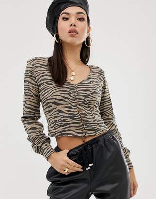 Motel button front blouse in zebra-Brown