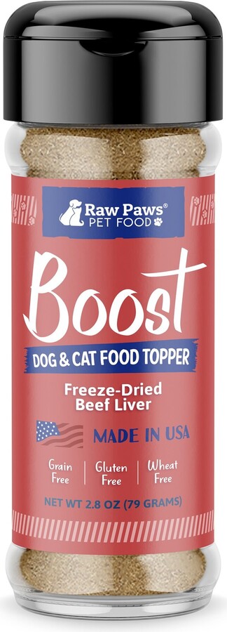 Raw Paws Boost Freeze-Dried Beef Liver Food Topper Powder Supplement for Dogs & Cats, 2.8-oz