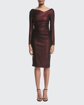 Thumbnail for your product : Talbot Runhof Pollex Asymmetric-Neck Metallic Scuba Cocktail Dress