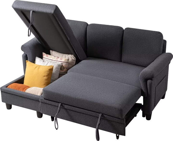 Vineego Versatile Sectional Sofa Couch, Small Sleeper Sofa with Storage and Pull-Out Bed