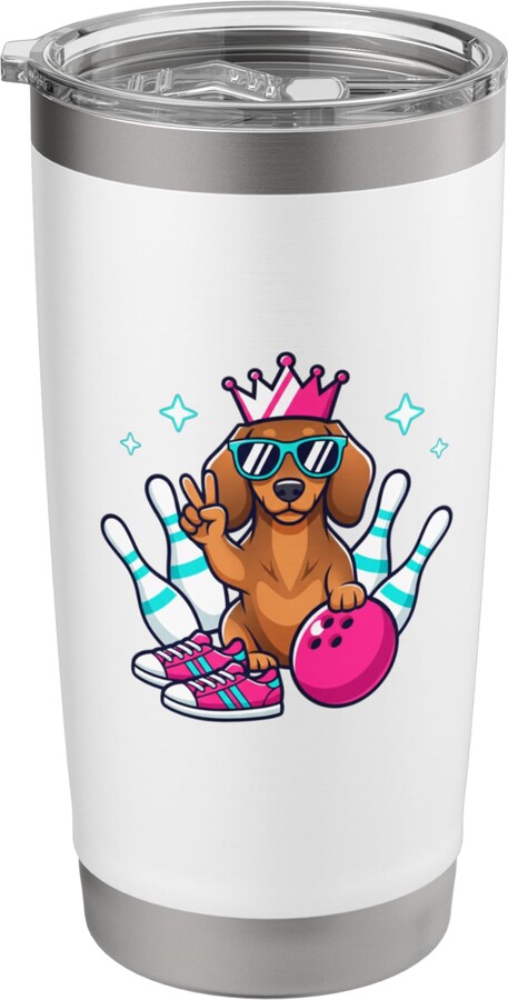 Pins & Paws Studio Dog Bowling Dachshund King, Funny Bowling Dog Design Stainless Steel Insulated Tumbler