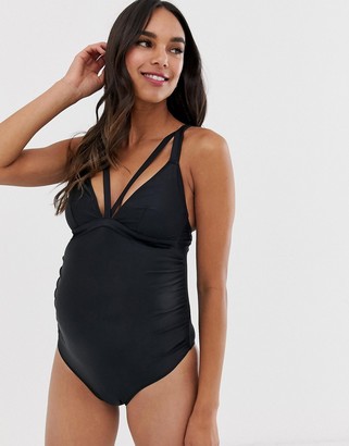 Wolfwhistle Wolf & Whistle Maternity Exclusive strapping swimsuit in black