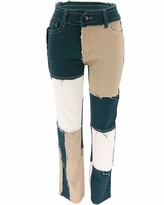Thumbnail for your product : HONGBI Women's Patchwork Mid Waist Jeans Distressed Straight Denim Pants Color Block Pencil Denim Pants Coffee S