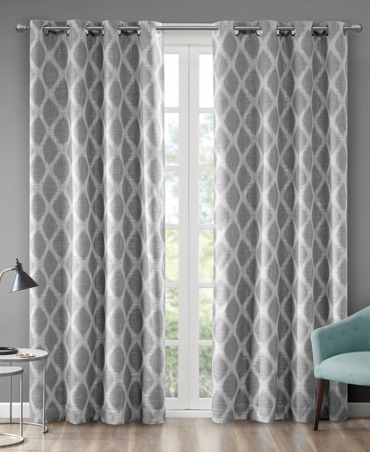 SunSmart Blakesly Ikat blackout curtains for bedroom, Silver grommet top fit up to 1.25 inches rod Single Curtain Panel for Living Room, Width 50 length 95 inc