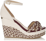 Thumbnail for your product : Jimmy Choo Parrot Off White and Mirto Patent and Woven Raffia Wedges