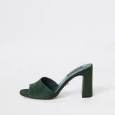 Thumbnail for your product : River Island Khaki suede block heel mules